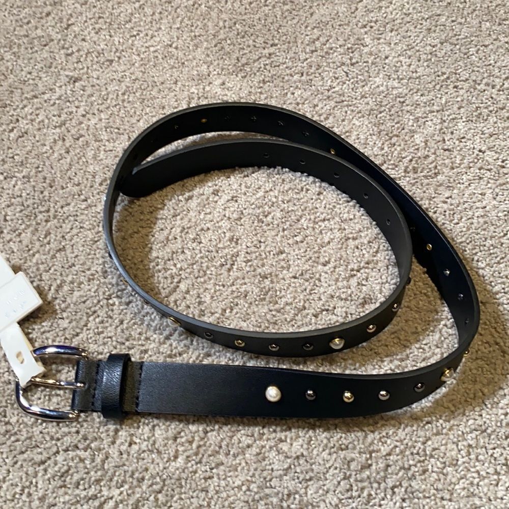 Women’s Black Belt with Silver Buckle Studded Size L NWT